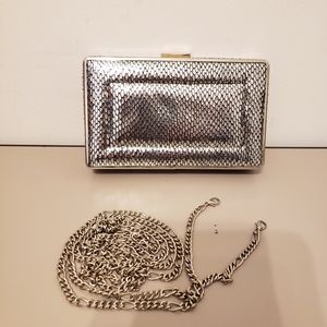 WHITE/HOUSE/BLACK/MARKET  chain/multi lengths 6.5" wide 4"tall clutch 25.00 OFF